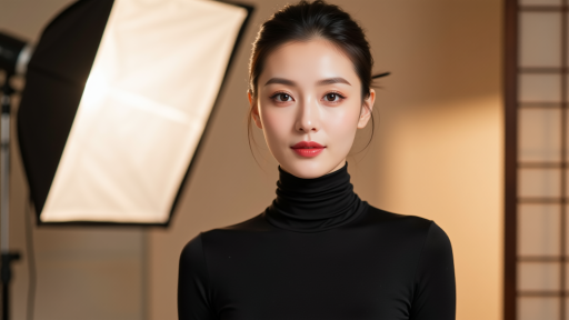 Photoshop人像精修课程封面，展示前后对比效果，背景为工作室灯光，高清图像